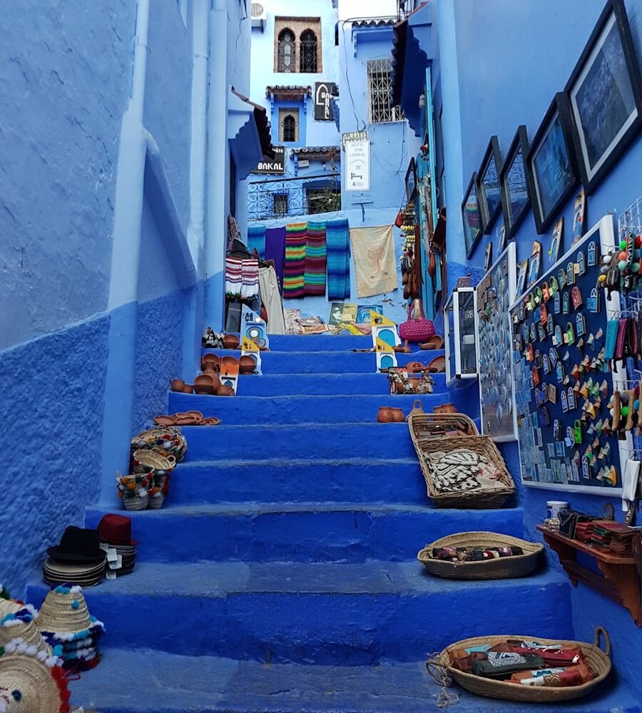 assorted baskets on stair